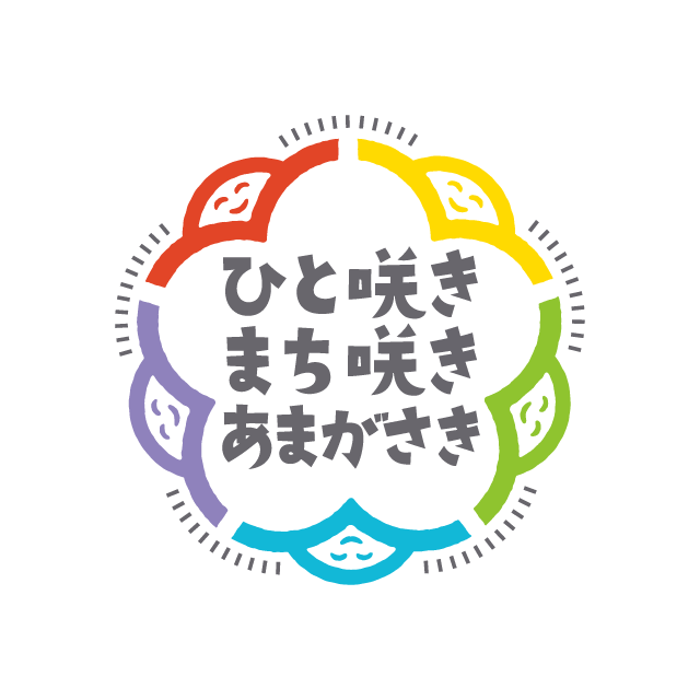 花をモチーフに手をつなぐ人々の笑顔が表現されたロゴ ロゴストック